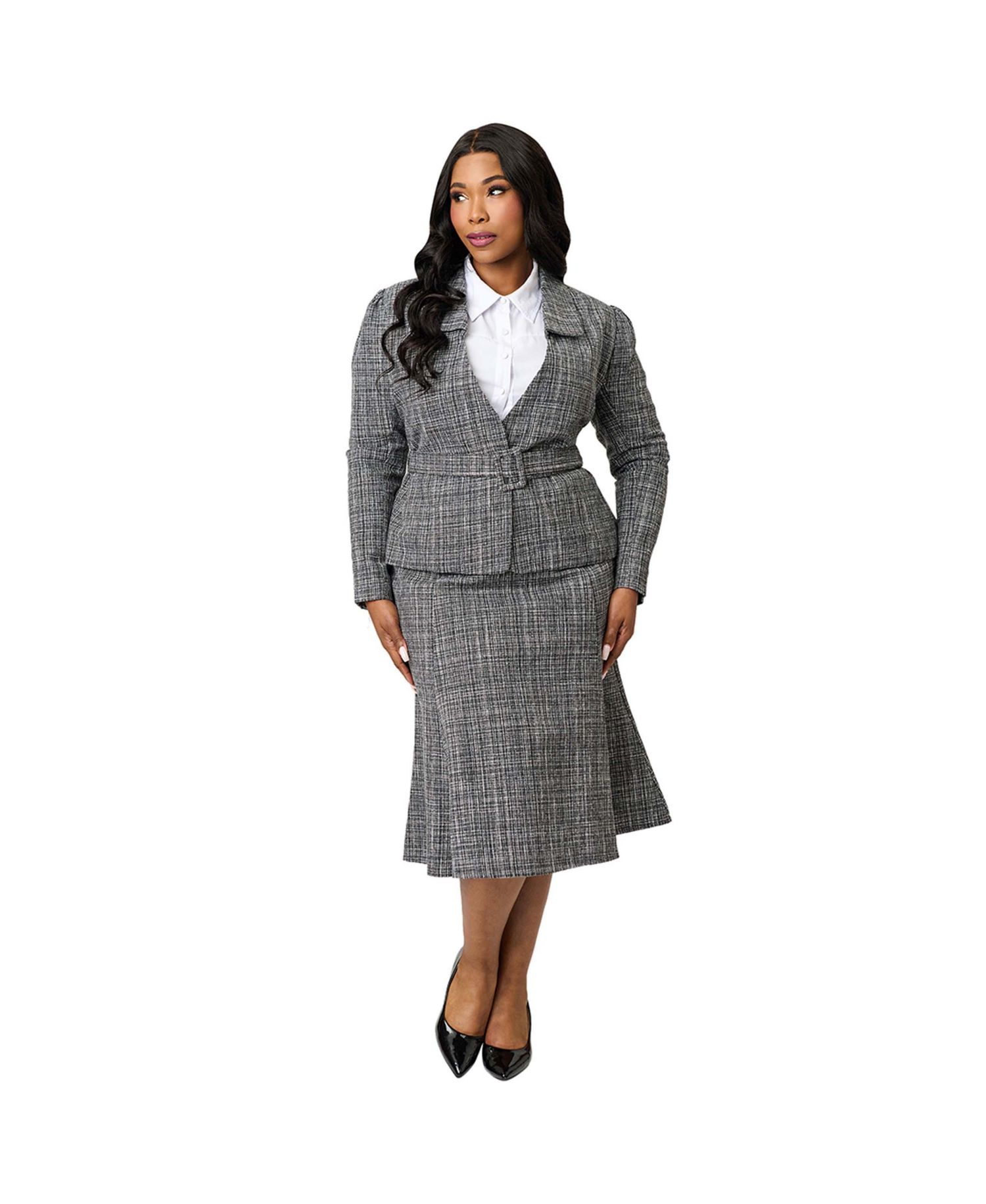 Plus Size Womwn's 1940s Tweed Belted Jacket