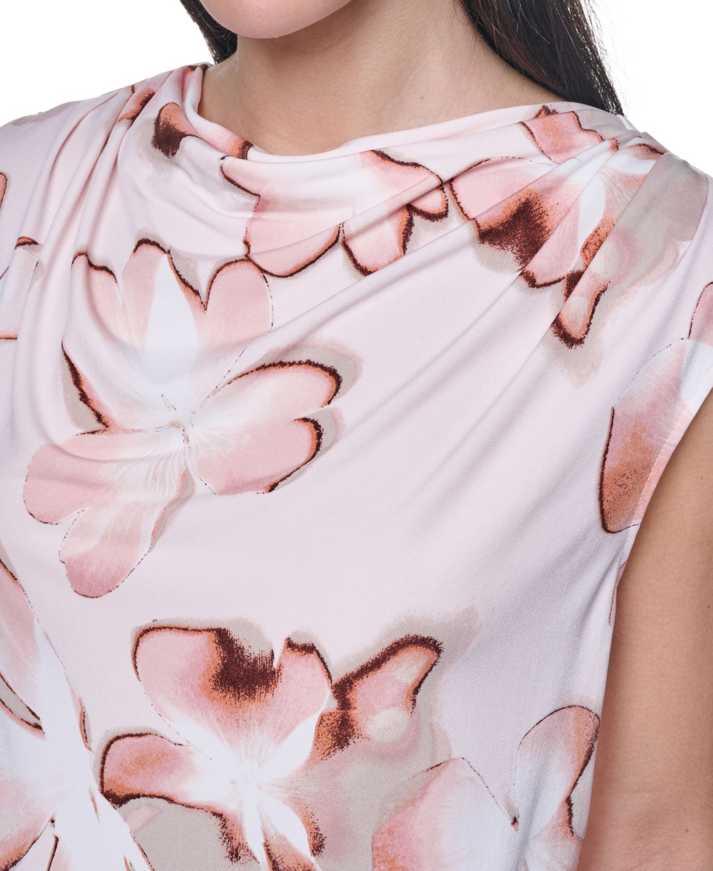 Женская блузка Calvin Klein Petite Printed Cowl Neck Sleeveless Blouse, цвет: Пудровый разноцветный — фото 6