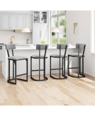 Set of 4 Counter Height Metal Bar Stools with Upholstered Back