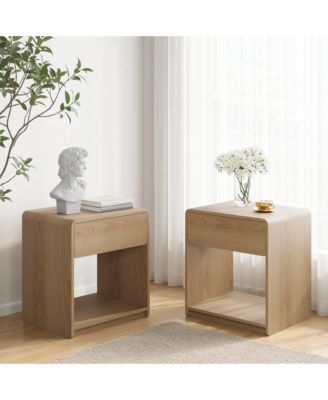 Mid-Century Modern Nightstand Set of 2, Wooden Bedside Table with Storage Drawers, Open Shelves and Rounded Corners Design for Bedroom