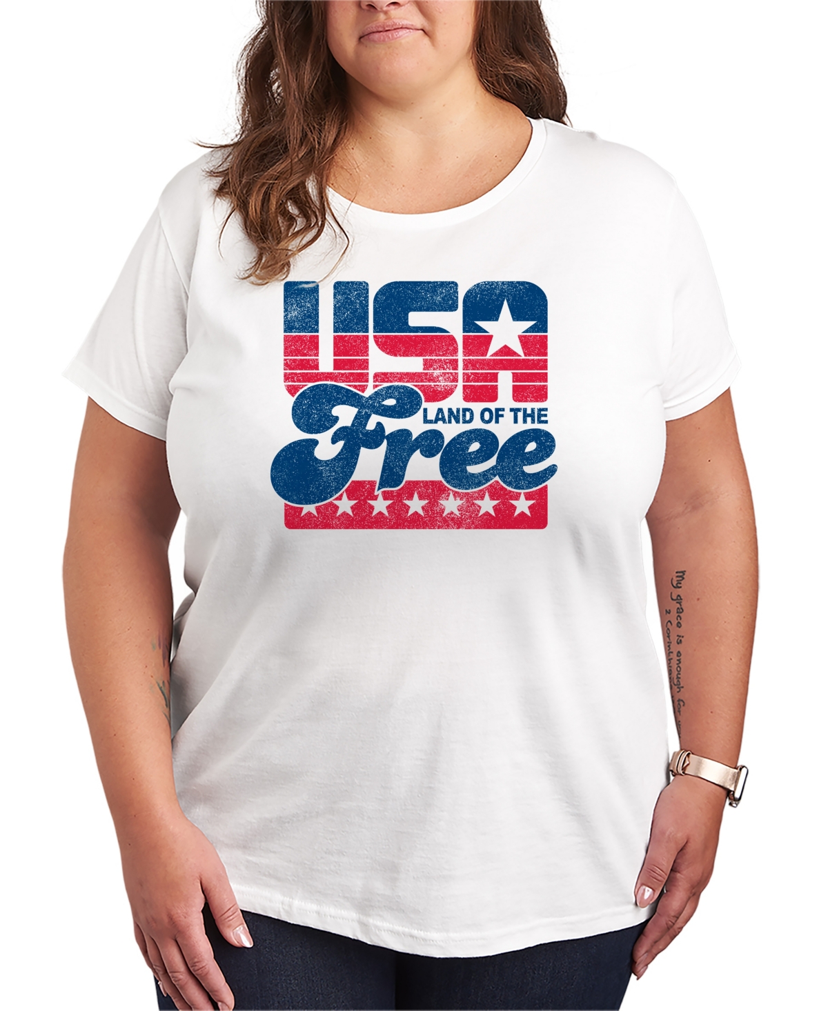 Hybrid Apparel Plus Size Instant Message Land of the Free Short-Sleeve Graphic T-Shirt - White