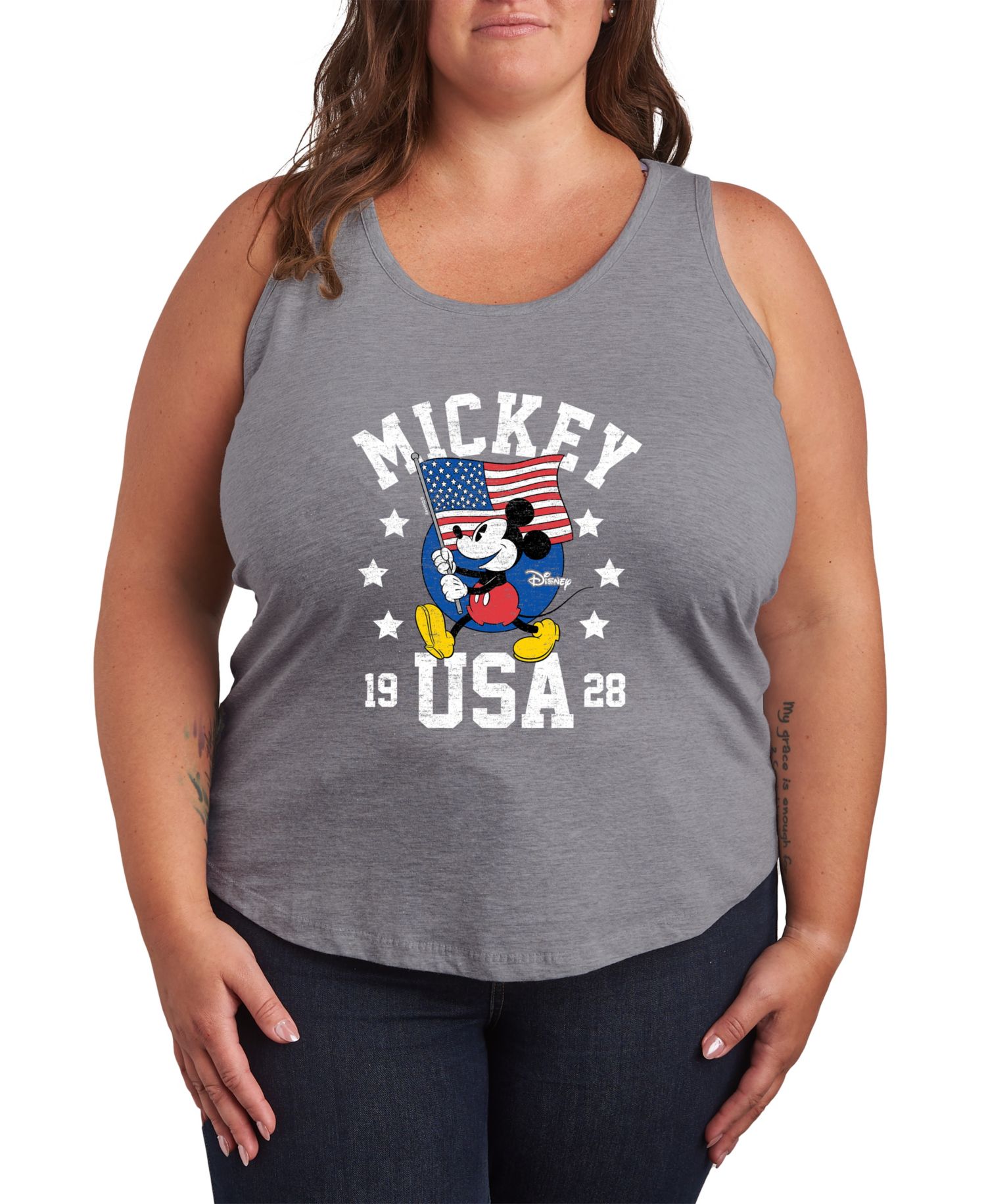 Plus Size Disney Mickey Waving Flag USA Racerback Graphic Tank Top