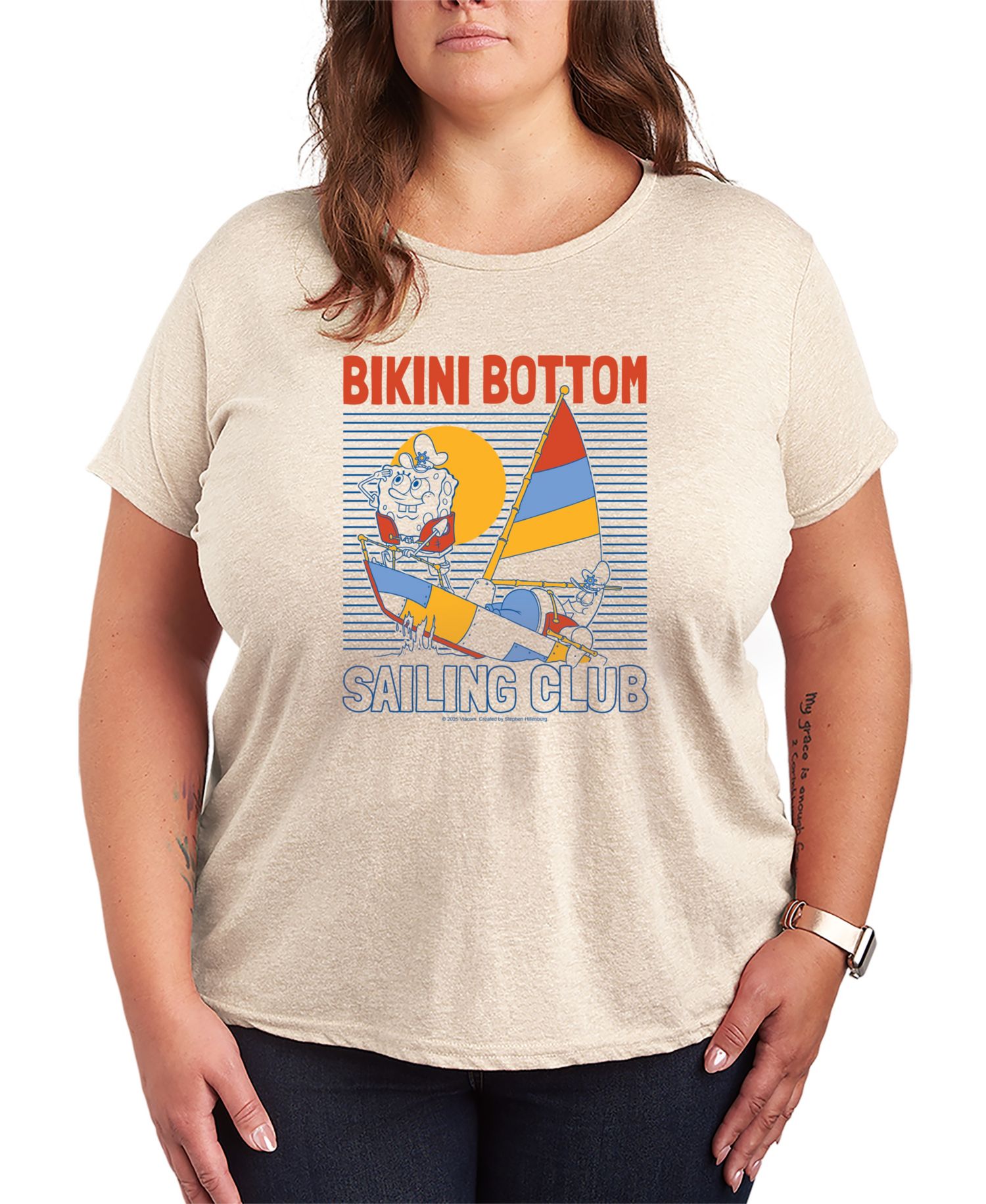 Plus Size SpongeBob Square Pants Bikini Bottom Sailing Club Short-Sleeve Graphic T-Shirt