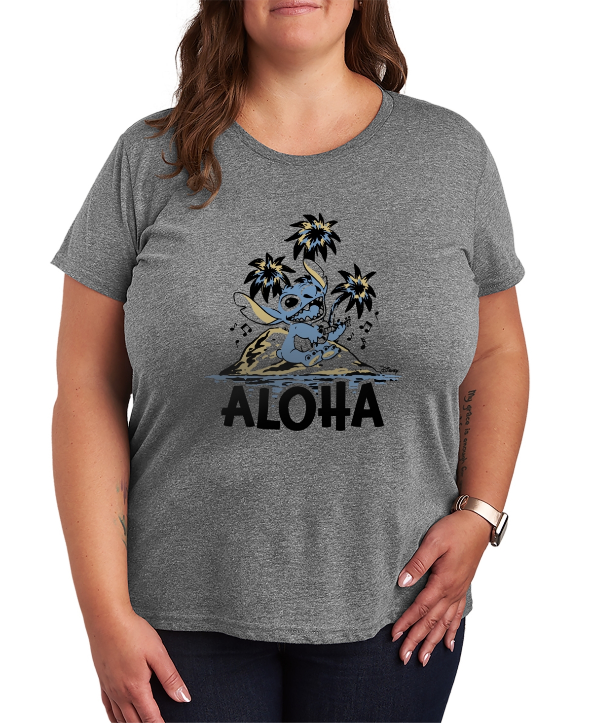 Hybrid Apparel Plus Size Lilo Stitch Aloha Island Short-Sleeve Graphic T-Shirt - Heather Gray