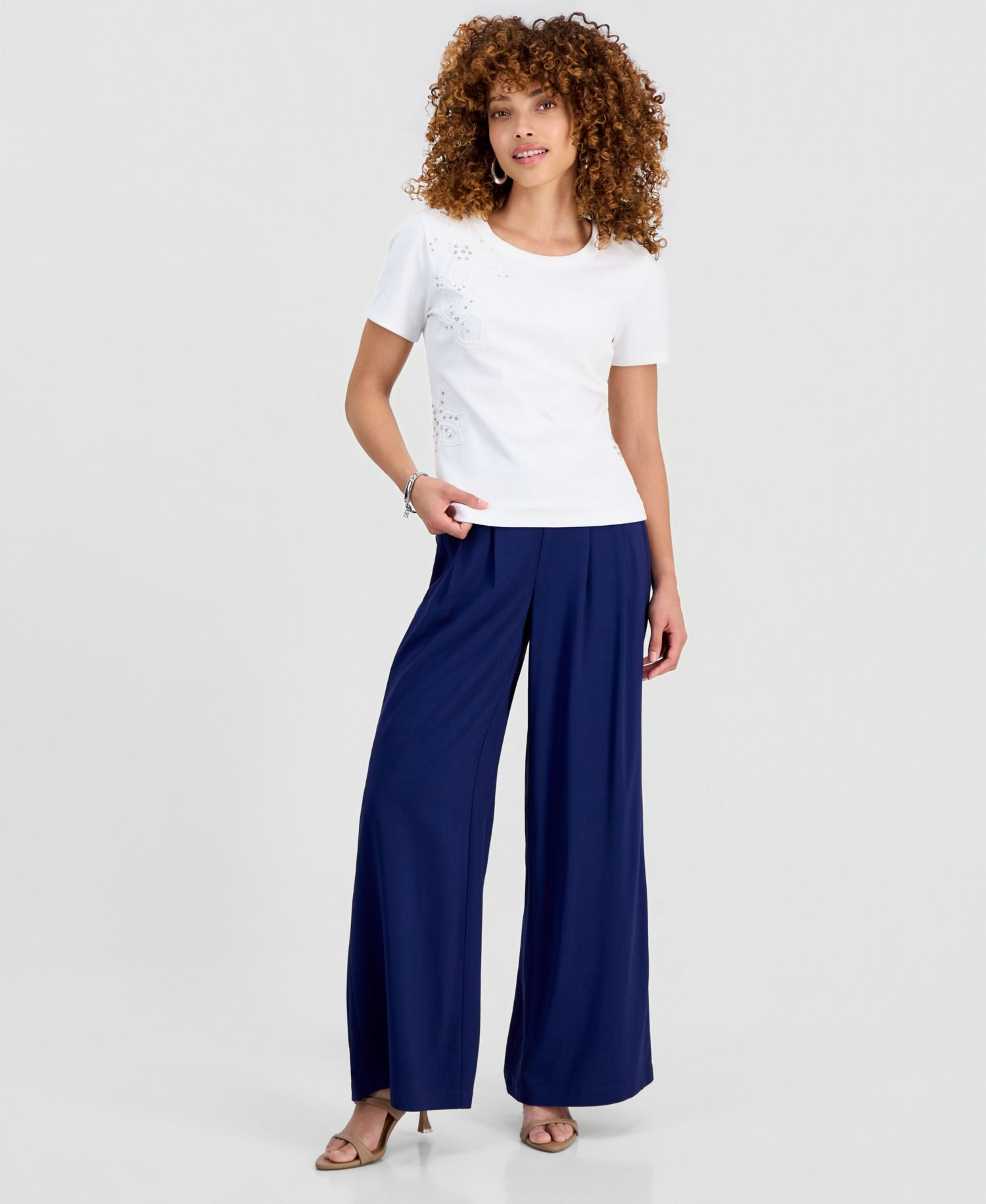 Petite Pleated Pull-On Wide-Leg Pants