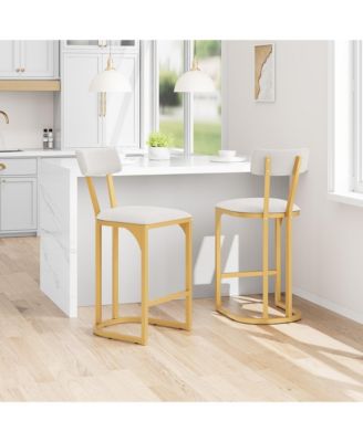 Set of 2 Counter Height Metal Bar Stools with Upholstered Back