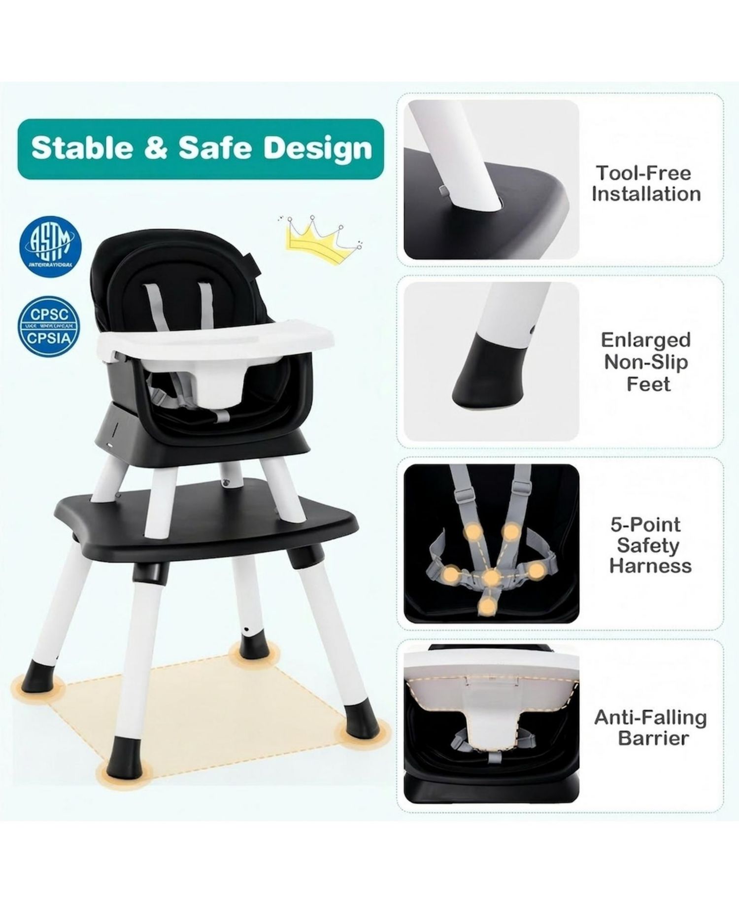 Baby Convertible 8-in-1 Baby Feeding Chair with Dual-Side Tabletop and Booster Seat
