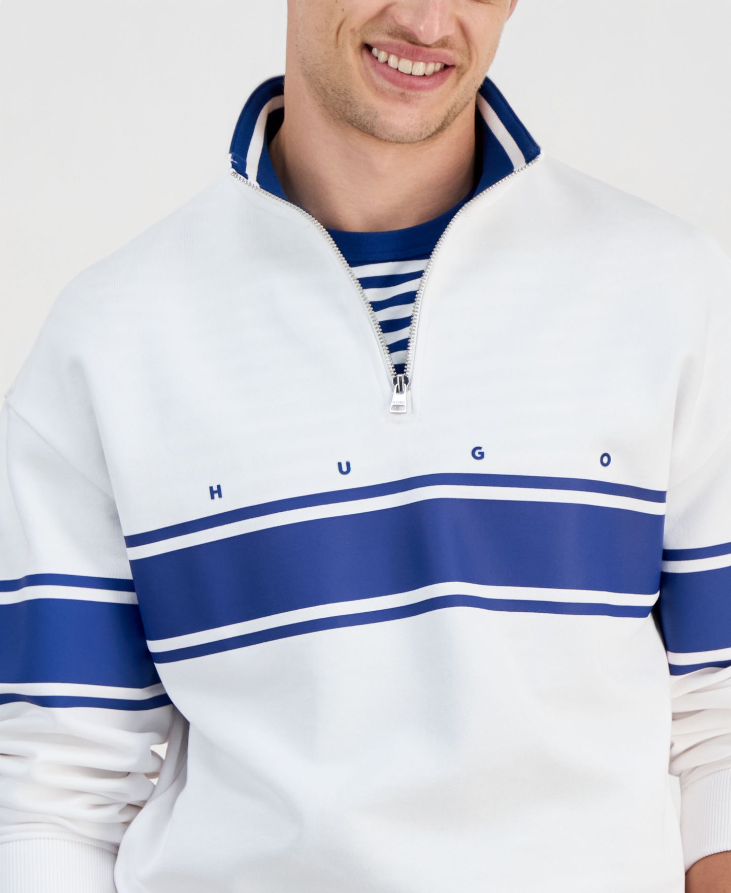 Мужской свитшот HUGO Hugo Boss Demsizip Quarter-Zip, цвет: Белый — фото 3