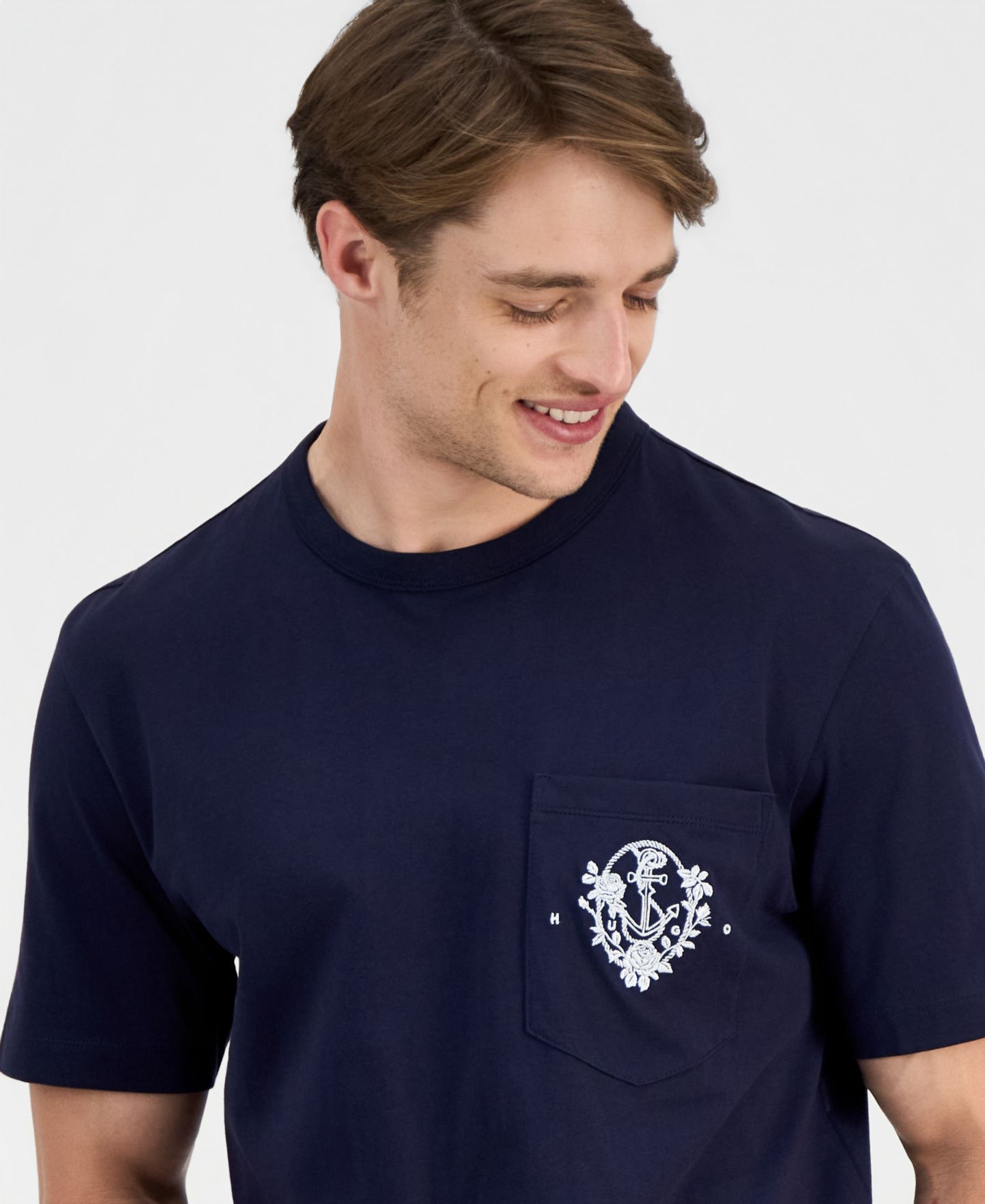 Мужская футболка Hugo Boss HUGO Durstee Crewneck Graphic, цвет: Тёмный синий — фото 3