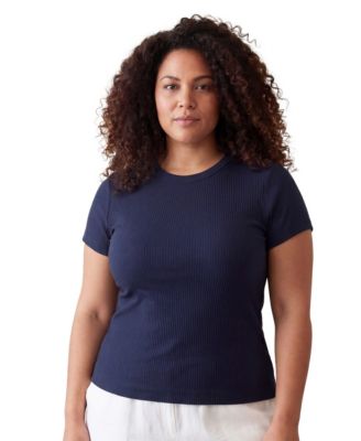 Plus Size Curvy Ribbed Knit Round Neck Top