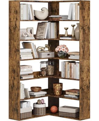 70.9" 6-Tier L-Shaped Corner Bookshelf with Baffles, Tall Storage and Display Rack