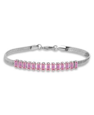 Herringbone 5 ct. t.w Blue Cubic Zirconia Baguette Stones on Herringbone Chain Tennis Bracelet