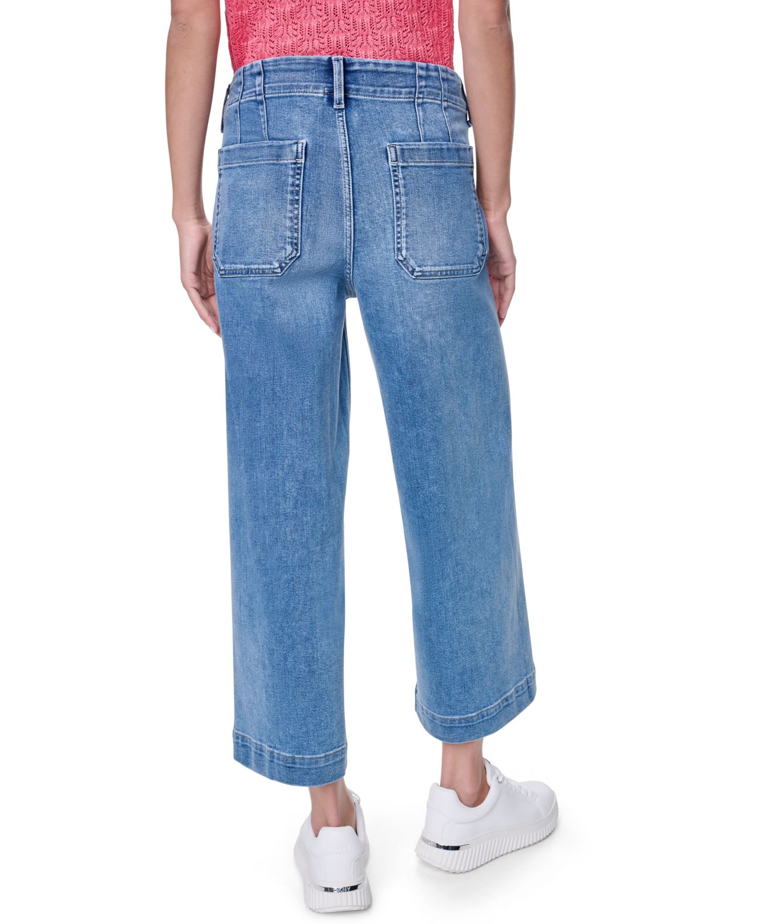Petite High-Rise Patch-Pocket Wide Leg Jeans