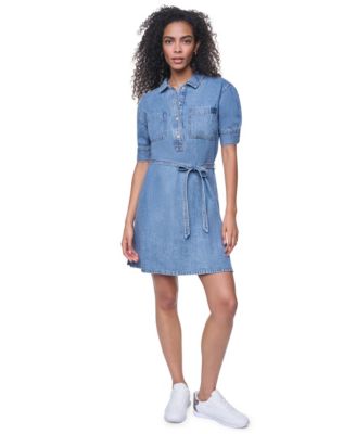 Women's Button-Front Shirt Dress With Removable Belt