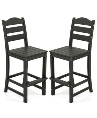 Set Of 2 Outdoor HDPE Bar Stool Patio Tall Chair Backrest Footrest All Weather