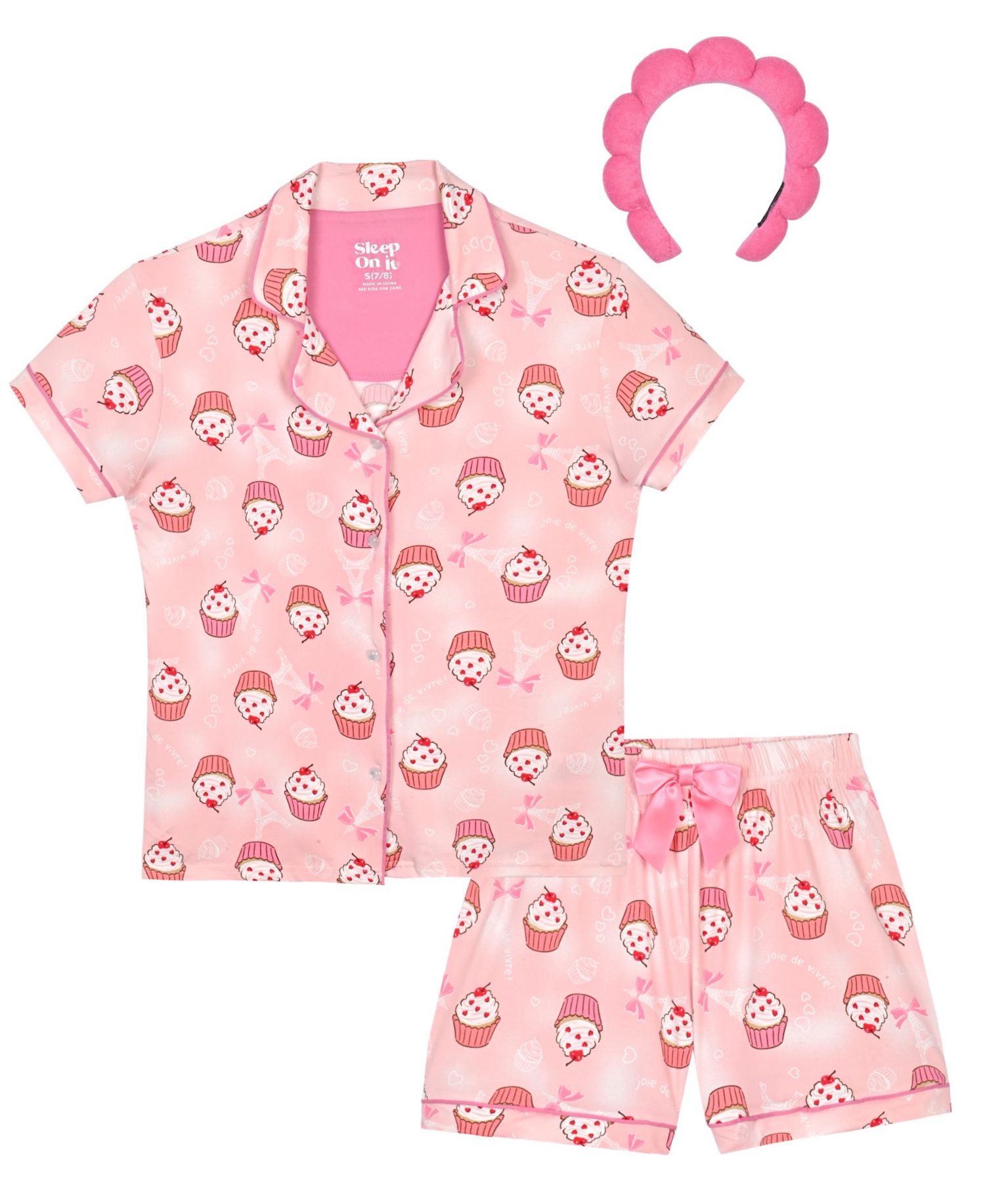 Girls' 7-16 Milky Cupcake Print Short Coat and Shorts with Headband, 3-Piece Set
