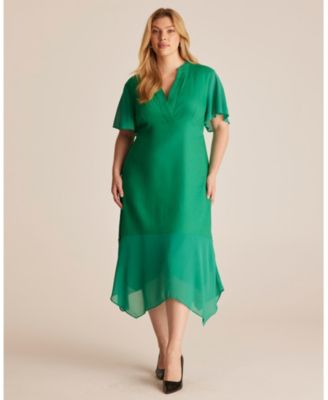 Women's Claudia Linen Contrast Trim V-neck Midi Dress