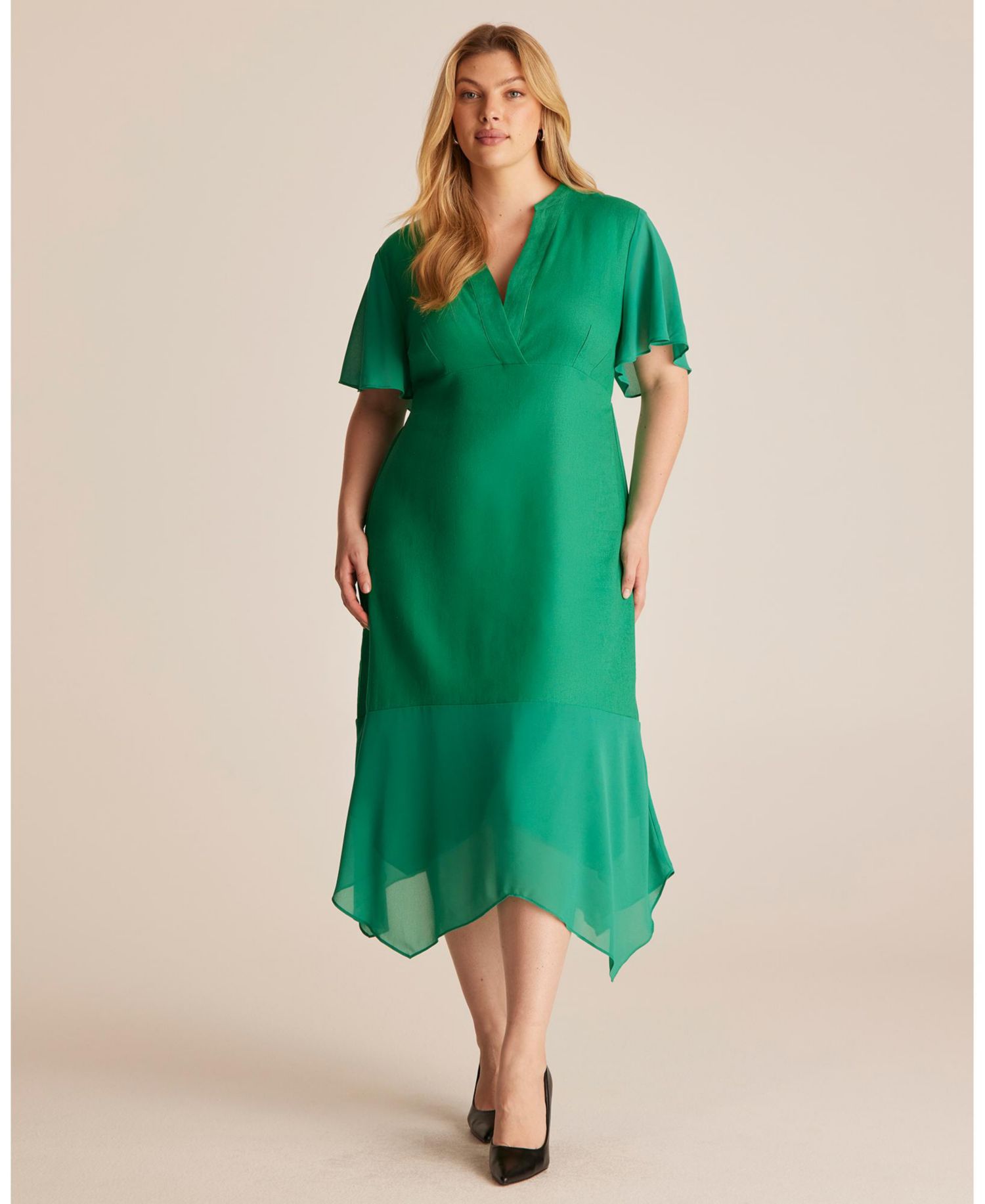 Women's Claudia Linen Contrast Trim V-neck Midi Dress