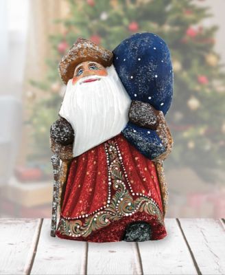 Woodcarved and Hand Painted Santa Yuletide Village Visitor with Bag Figurine