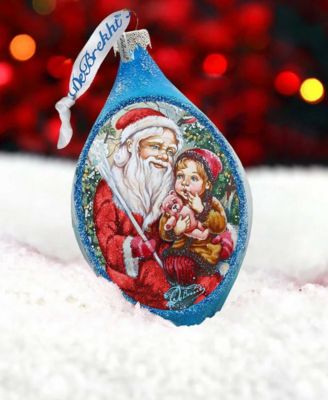Teddy Bear Santa Drop Glass Ornament