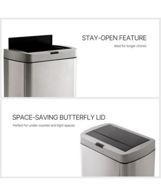 50L / 13 Gallon Butterfly Lid Stainless Steel Touchless Sensor Trash Can with Silent Close for Kitchen