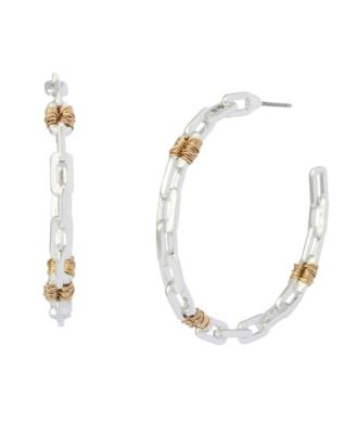 Robert Lee Morris Soho Two-Tone Paper Clip Frozen Chain Large Hoop Earrings - Two-Tone 51$