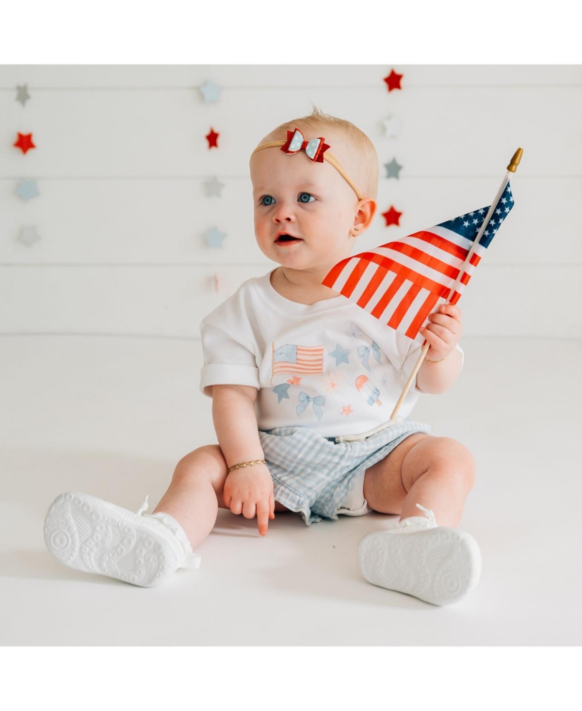Sweet Wink Baby Girls Glitter Flag Bow Baby Headband