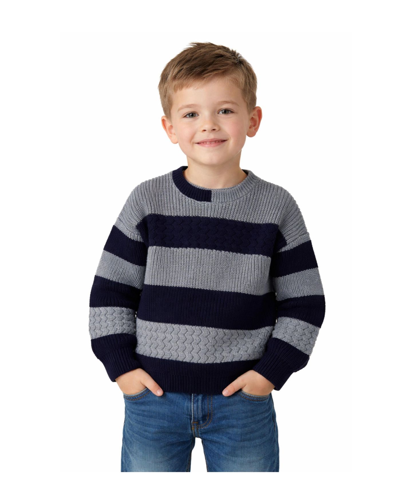 Свитер MeMoi 2-Tone Striped Cotton Rich Knit Pullover для мальчиков-малышей, цвет: Тёмно-синий — фото 3