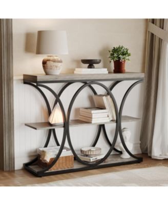 Narrow Entryway Table Tier Console Sofa Table with Open Storage Shelf, Oval Metal Frame, Home Accent Tables for Living Room