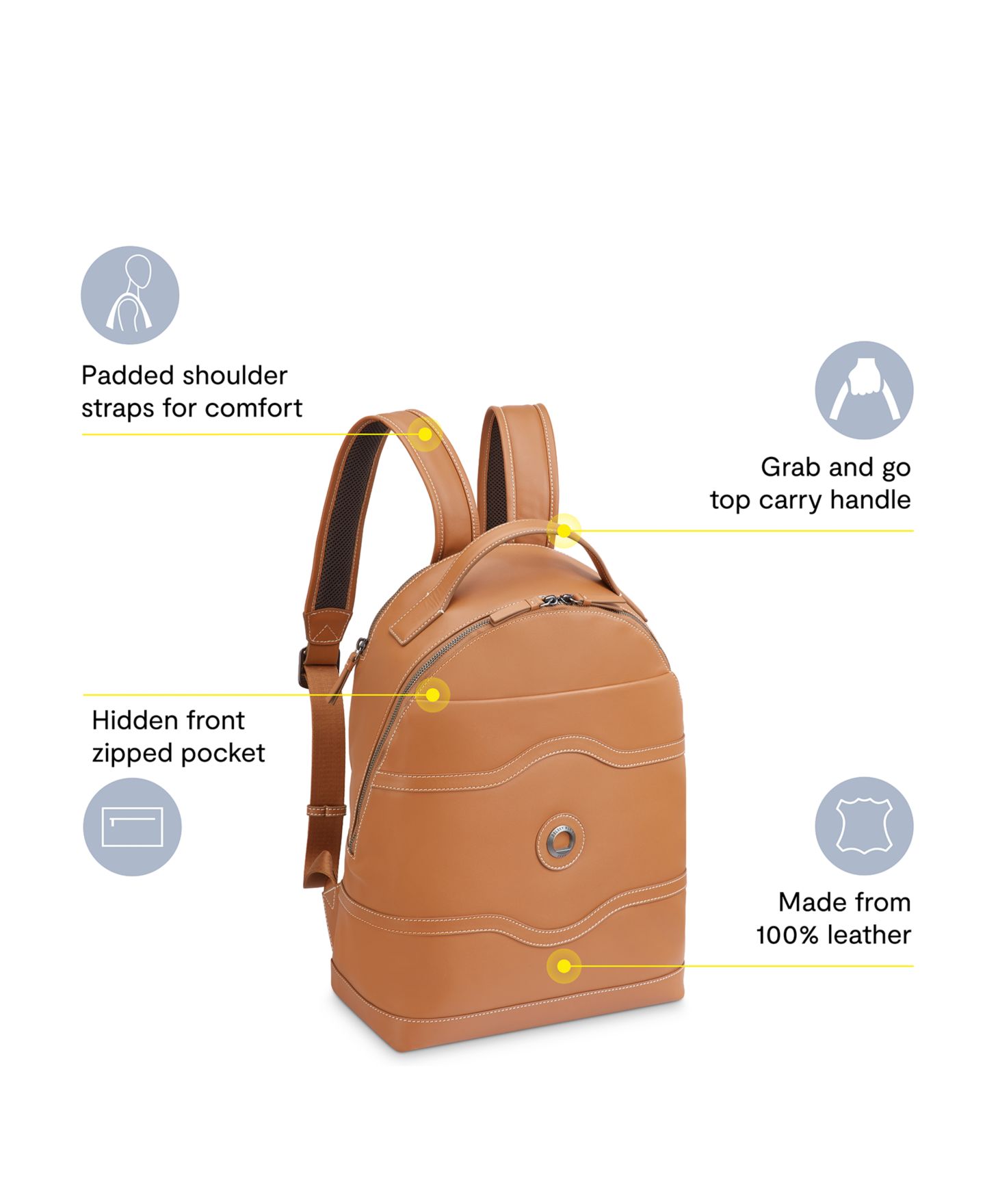 Рюкзак Delsey Paris Chatelet 17" Leather, цвет: Коньячный — фото 2
