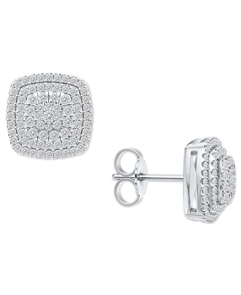 Украшения Macy's Diamond Square Cluster Stud Earrings (1/2 ct. t.w.) in Sterling Silver