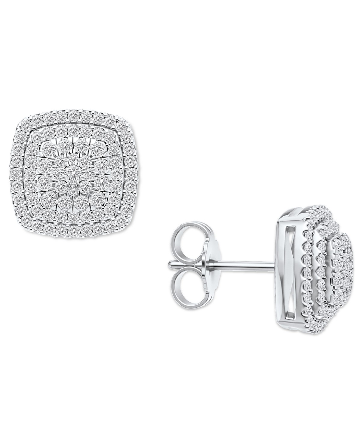 Украшения Macy's Diamond Square Cluster Stud Earrings (1/2 ct. t.w.) in Sterling Silver — фото 1
