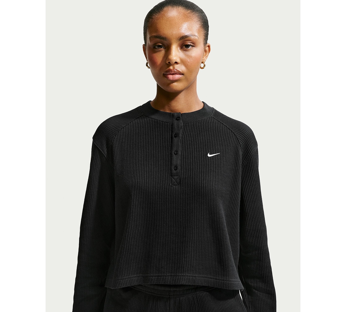 Nike Women's Sportswear Chill Waffle Oversized Long-Sleeve Henley Top