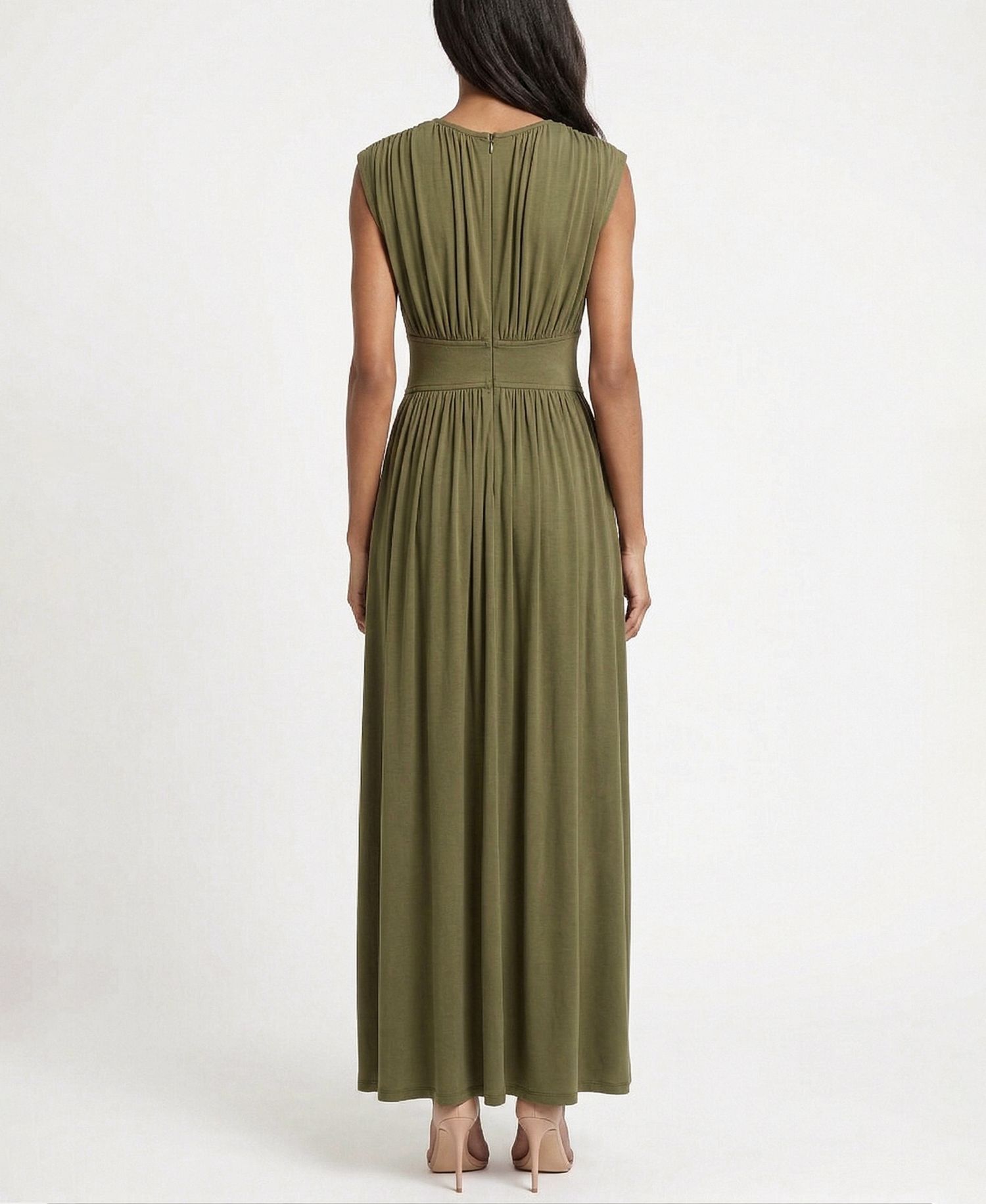 Women's Cinched Waist Ruched Crewneck Dress