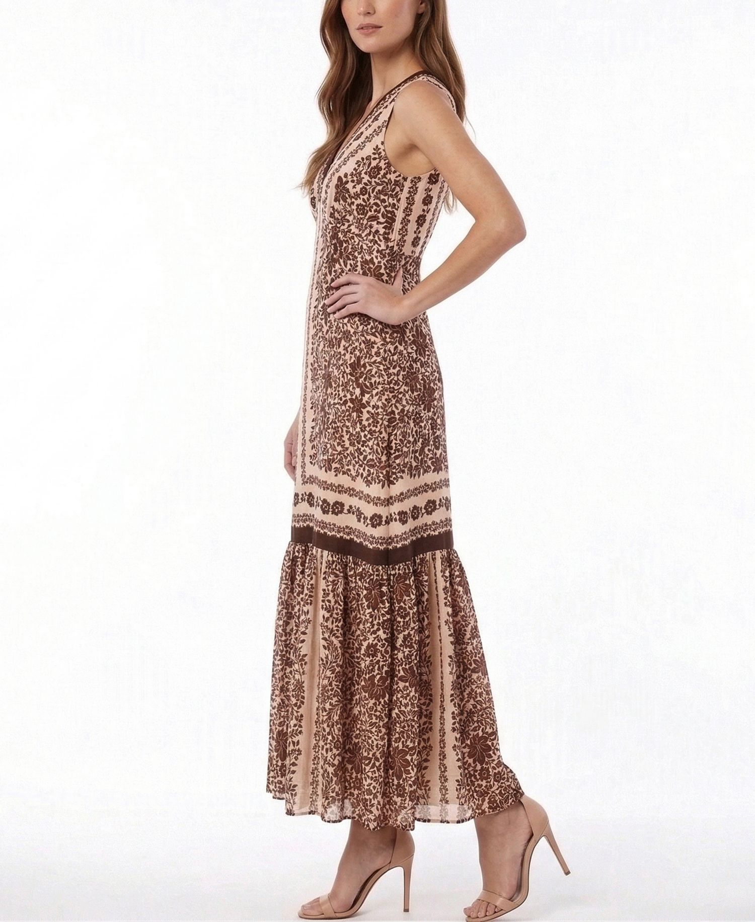Women's Floral Print V-Neck Ruffle Hem Dress