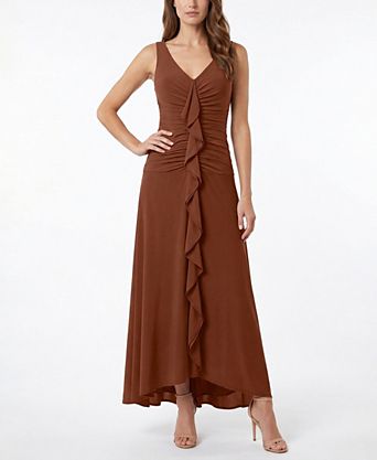 macy's brown dresses Women's Maxi and a playful side slit Women's Brown Ruffle Seasonal Dresses