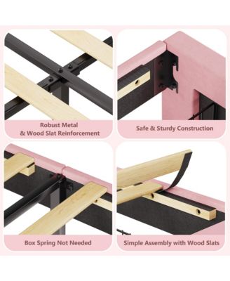 Velvet Upholstered Bed Frame with Storage Headboard, Footboard Drawer and Wood Slats, Box Spring Not Required