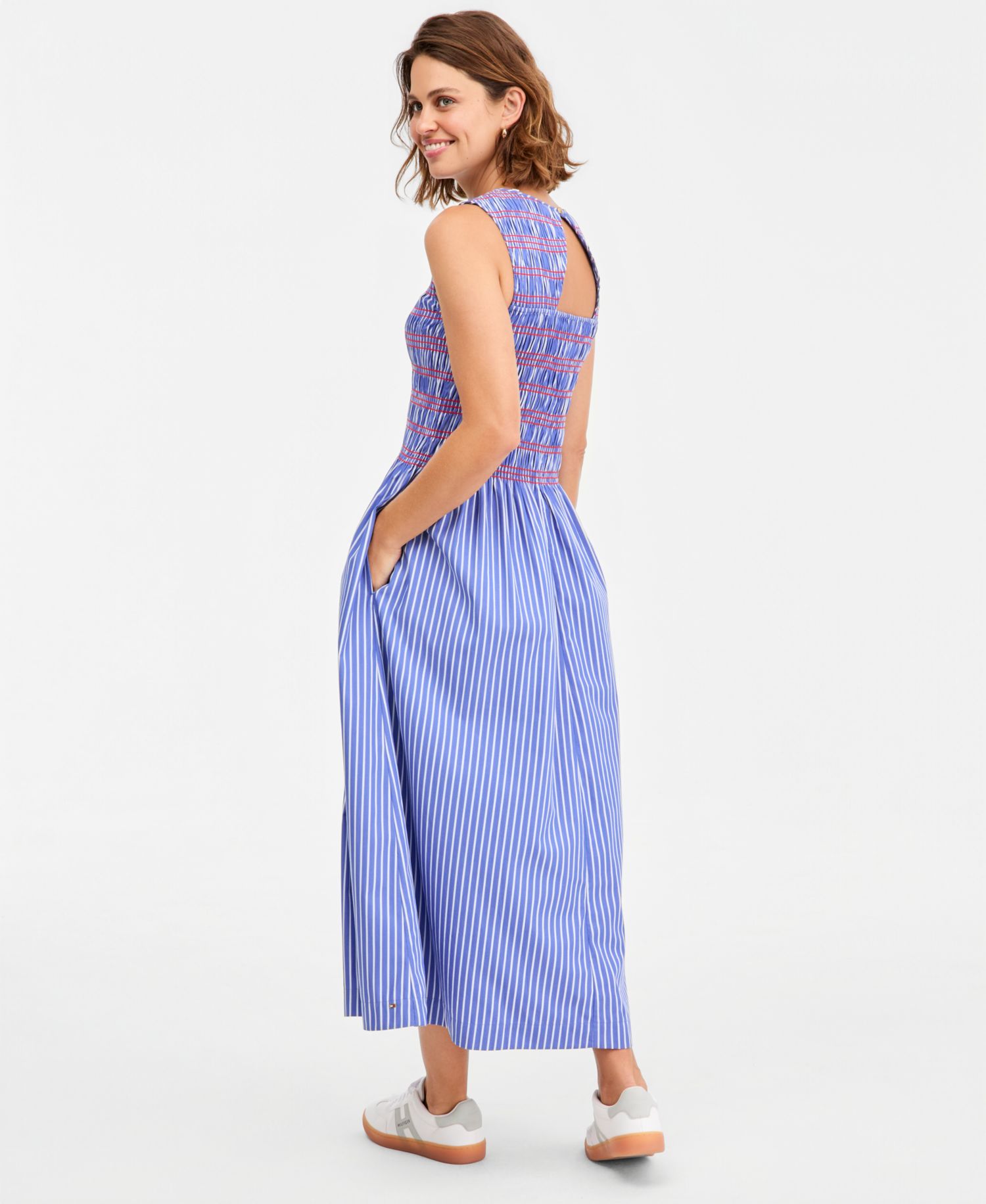 Women's Cotton Smocked Striped Maxi Dress