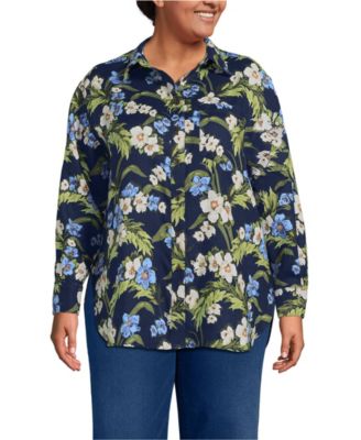 Plus Size Linen Oversized Button Front Shirt
