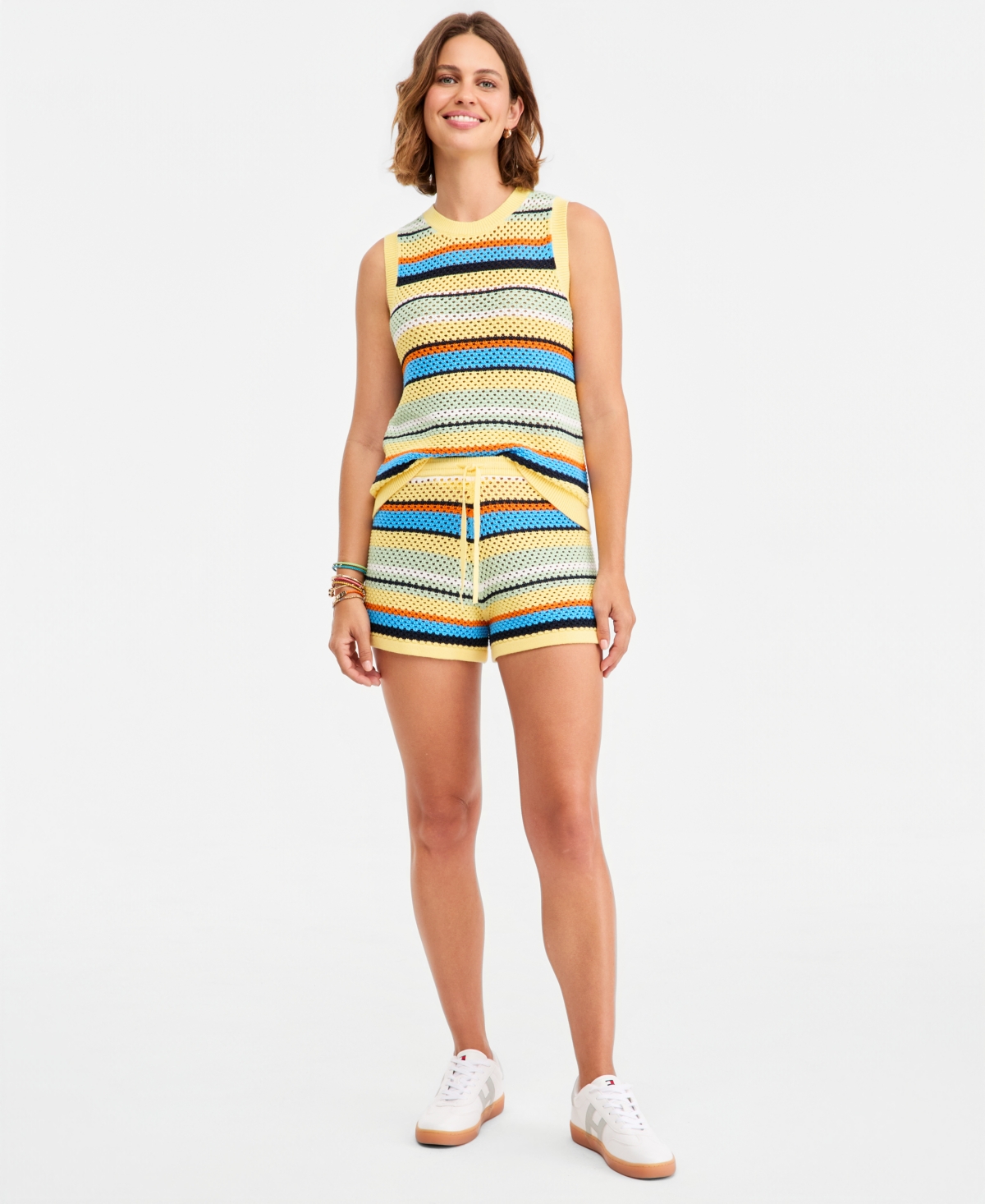 Tommy Hilfiger Women's Crochet Cotton Shorts - Multicolor Stripe