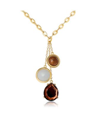 Resin Stone Dangle Pendant Necklace for Women, Gold-Tone Statement Necklace