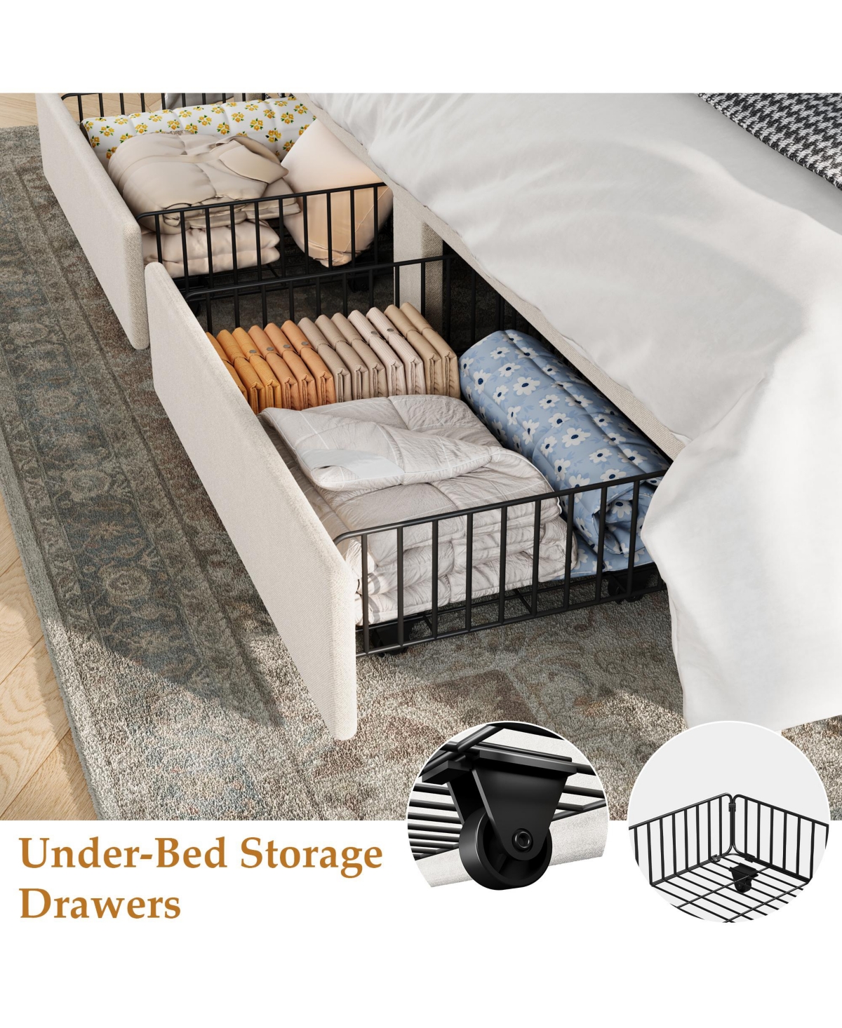 Homfan Bed Frame with 2 Storage Drawers, Velvet Upholstered Platform Bed, No Box Spring Needed, Noise Free