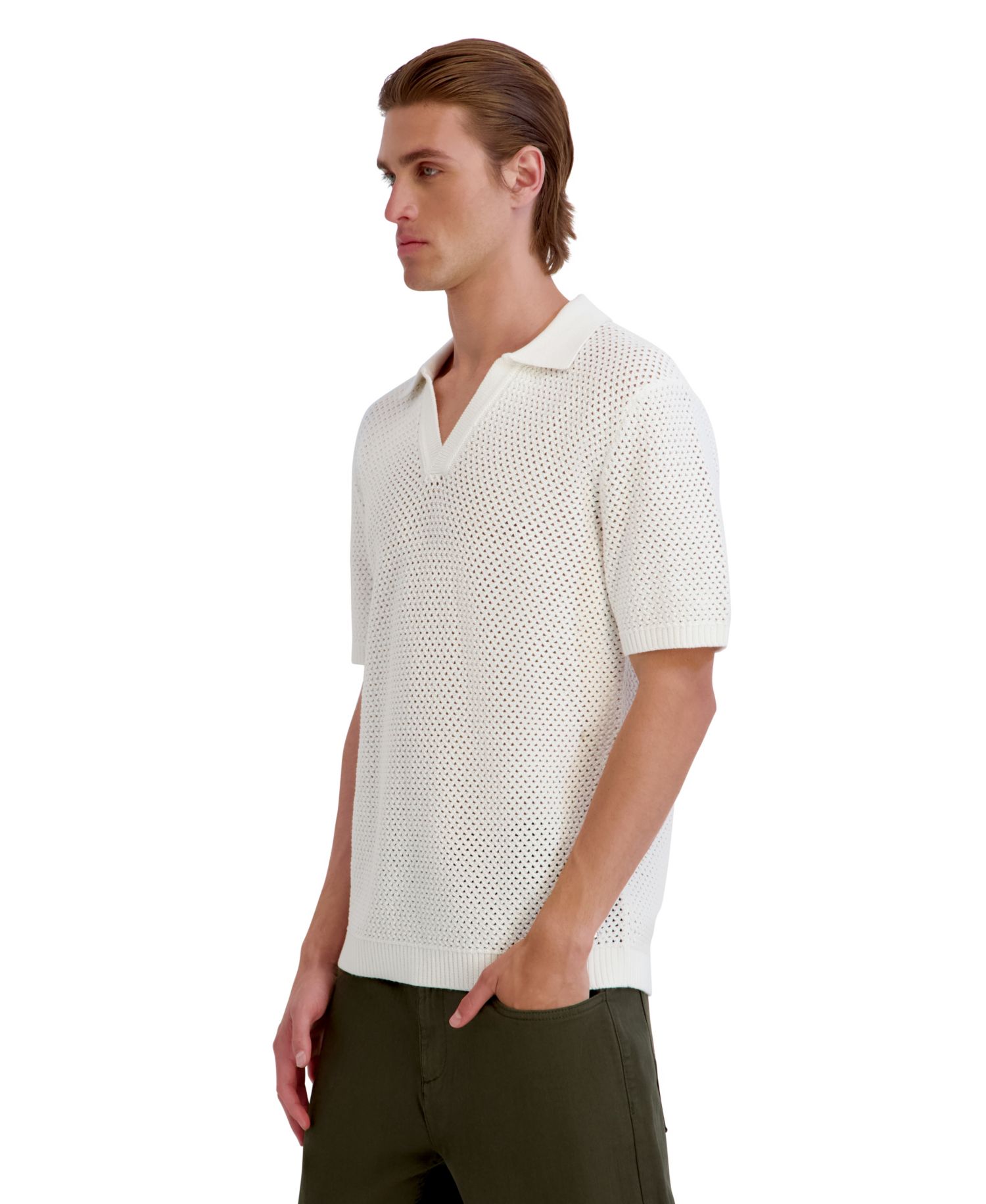 Men's Open Weave Johnny Collar Polo Shirt