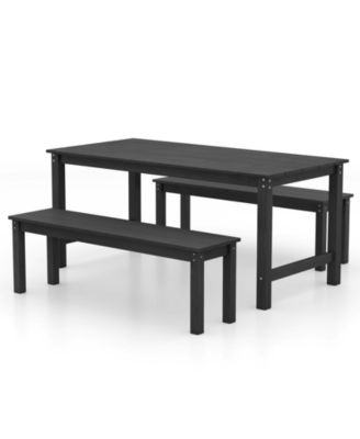 3-Piece HDPE Outdoor Dining Table Set with Two Benches