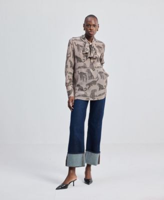 Women's Relaxed-Fit Top with Front-tie in Animal Print