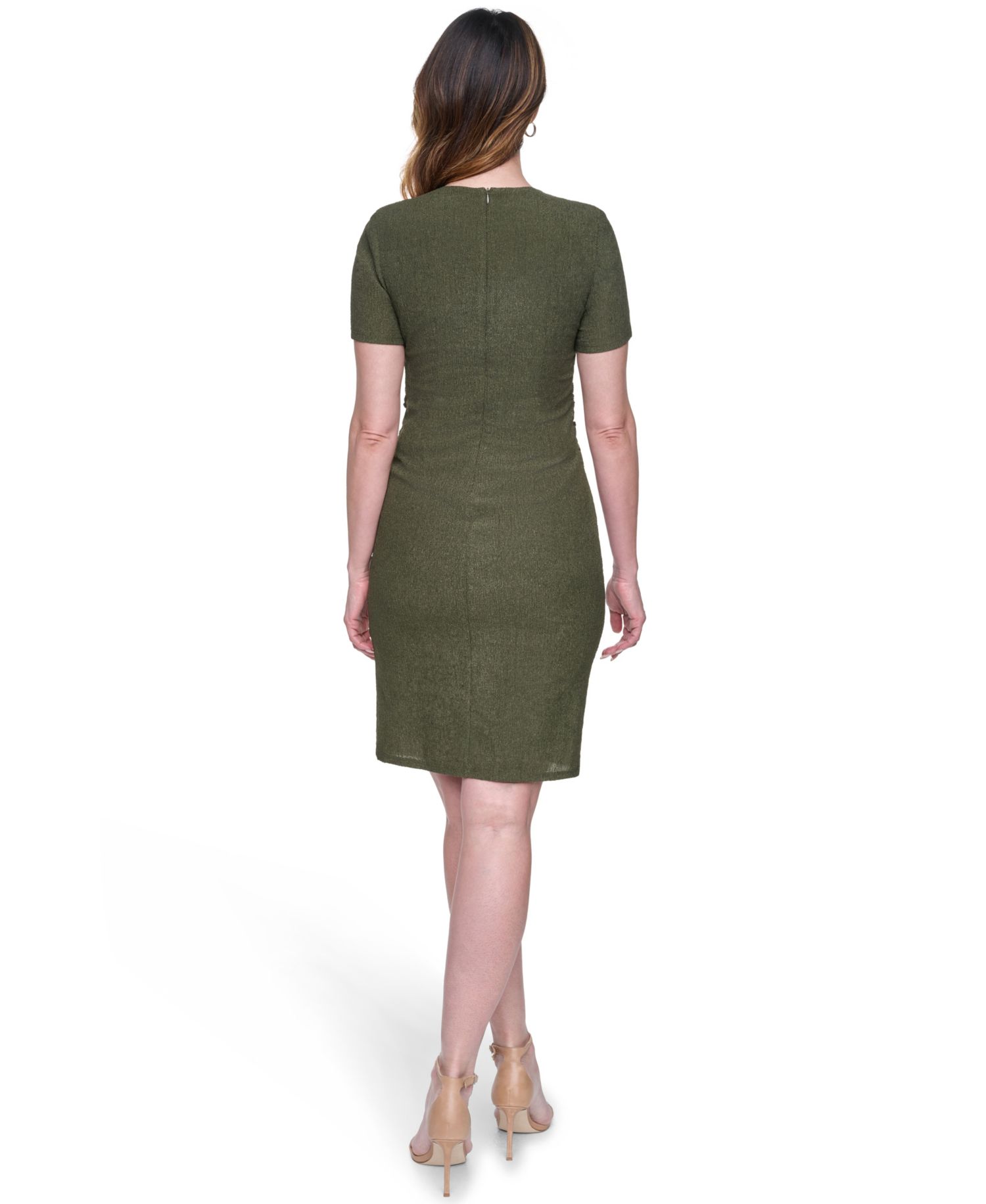 Women's Textured Knit Draped Waist Bodycon Dress