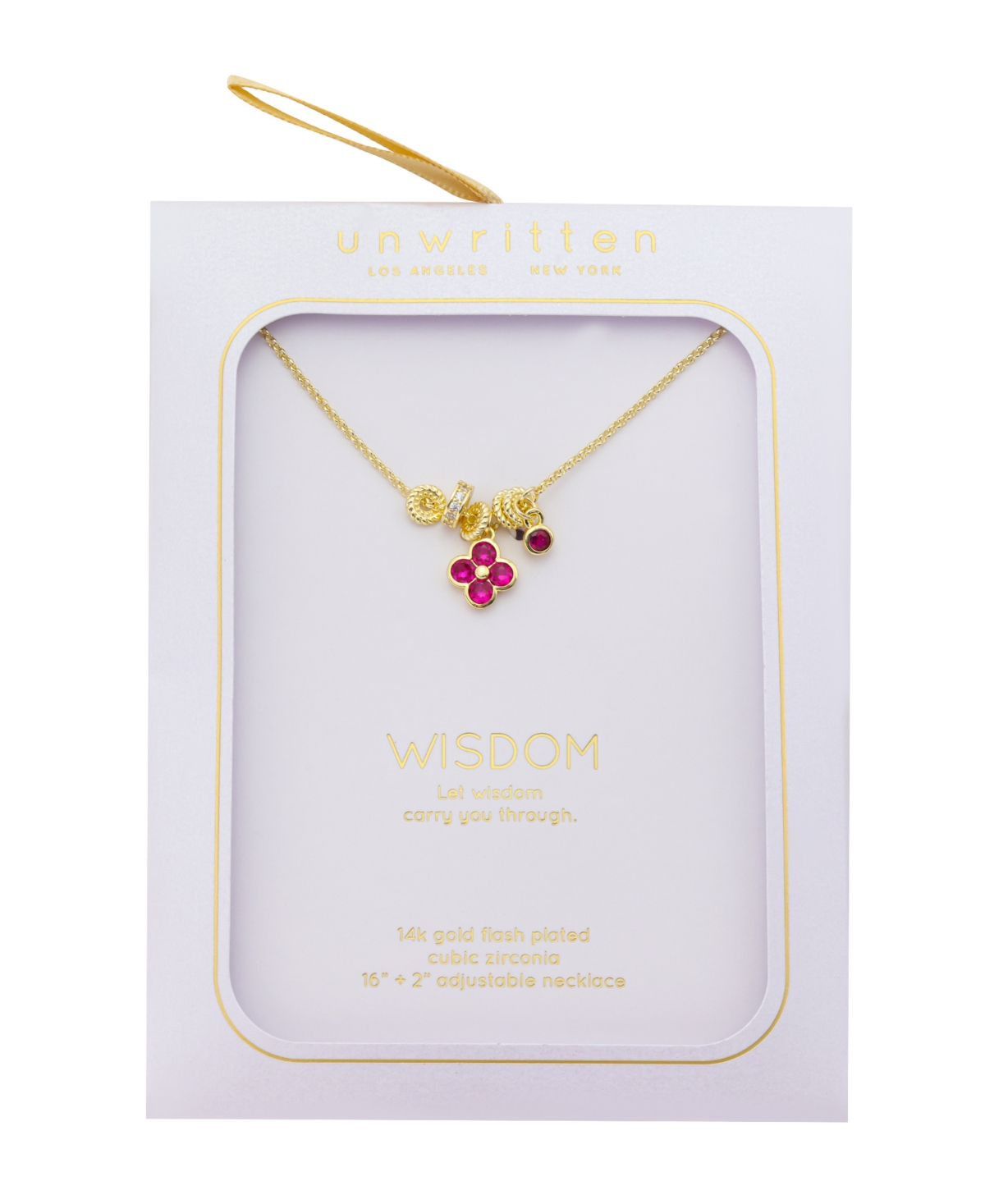 Unwritten Cubic Zirconia Pink Clover Pendant with Rondelle Charms Necklace