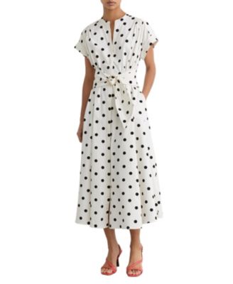 Women's Sawyer Cotton Polka-Dot Belted Midi Dress with Stretch