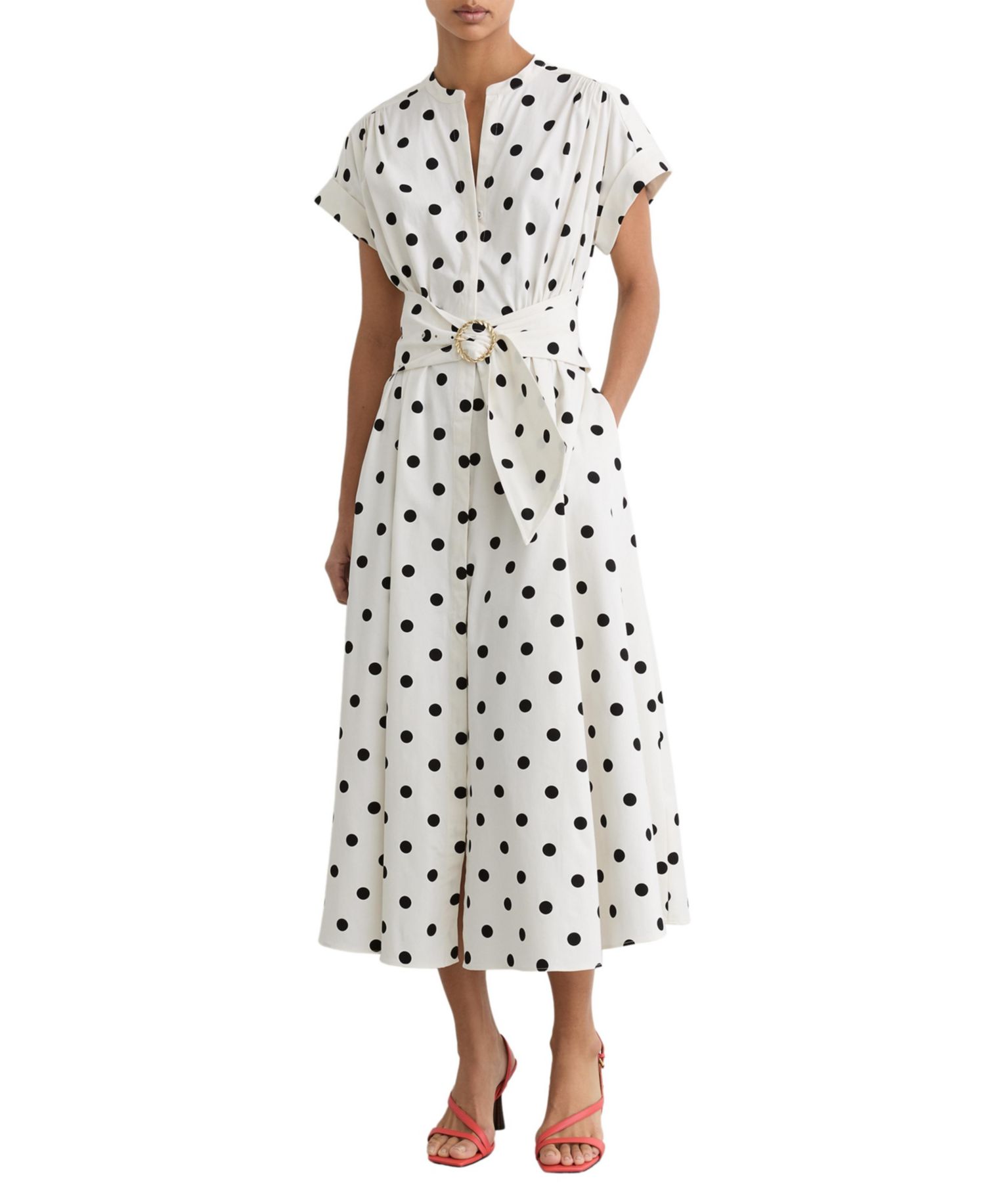 Women's Sawyer Cotton Polka-Dot Belted Midi Dress with Stretch
