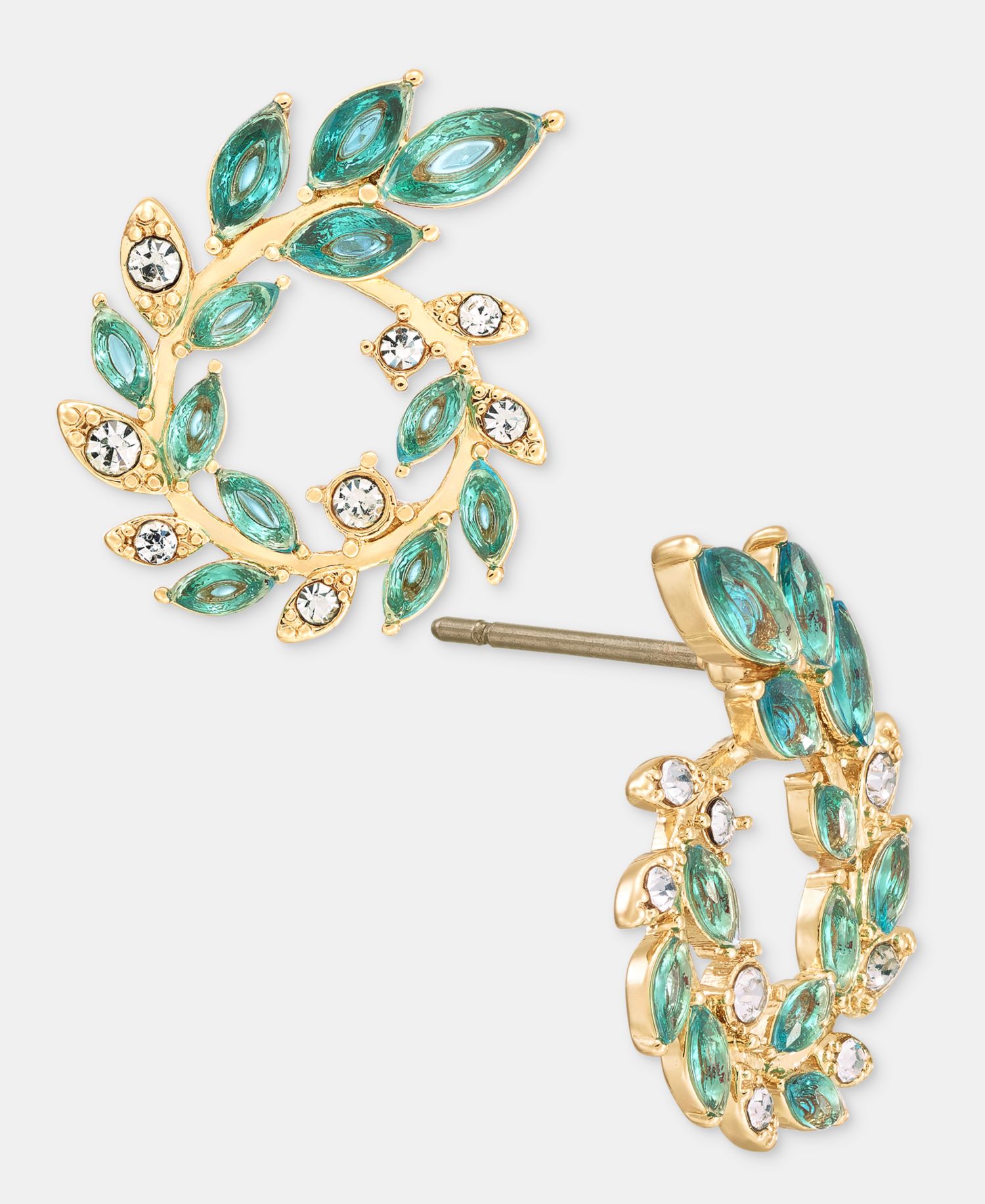 Pav&eacute; & Stone Open Leaf Wreath Drop Earrings